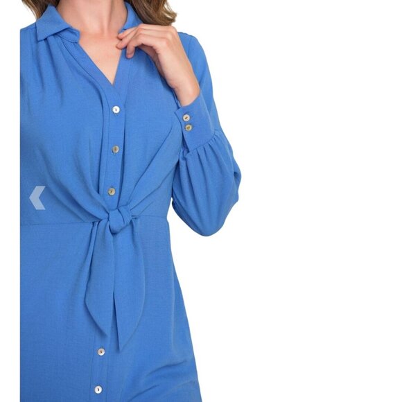 Joseph Ribkoff Tie Front Blouse Tunic Blue Mother Of Pearl Button Size 6 - Picture 5 of 8
